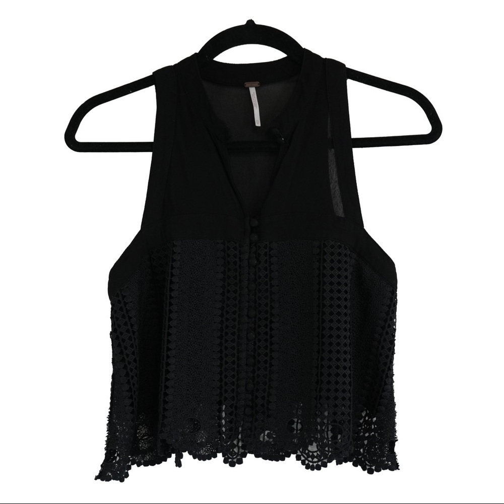 Free People Black Knit Button Top